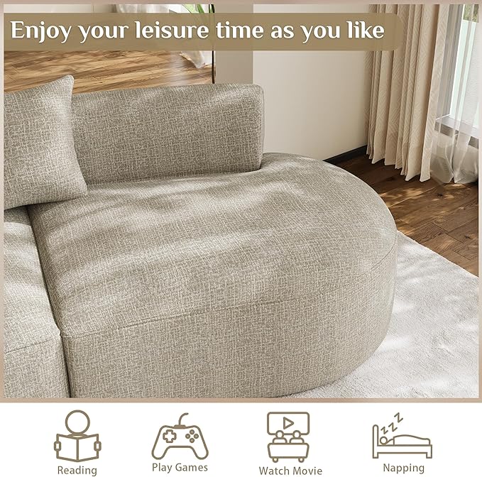134" Curved Modular Sectional Sofa for Living Room, Modern Chenille Oversized Cloud Couch, Plush Luxury 6-Seater Extra Deep Seat Boucle Boneless Sofa, No Assembly Required, Light Brown