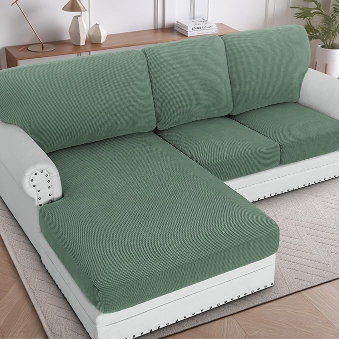 H.VERSAILTEX Sectional Couch Covers 3 Pieces Sofa Seat Cushion Covers L Shape Separate Cushion Couch Chaise Cover for Both Left/Right Sectional Couch (Seat Only: 1 Chaise + 2 Sofa, Loden Frost)