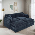 Setawix Deep Loveseat Couch with Ottomans,Large 2 Seater Lounger Cloud Couches for Living Room,77.16" Chenille Cloud Sofas with Deep Seat,Modular Sectional Sleeper Sofa for Bedroom (Blue, 2+2)