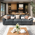 3 Seat Modular Sofa, 123.6'' Oversized Modern Chenille Sectional Couch with Wider Armrest and Pillow, Upholstered Cloud Deep Seat Sofa for Living Room, Cyan