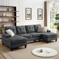 111" Sectional Couch for Living Room, Modern Polyester Fibre U Shaped Sofa Couches with Double Chaise, Upholstered 4 Seater Sofa for Living Room, Apartment, Office, Dark Grey