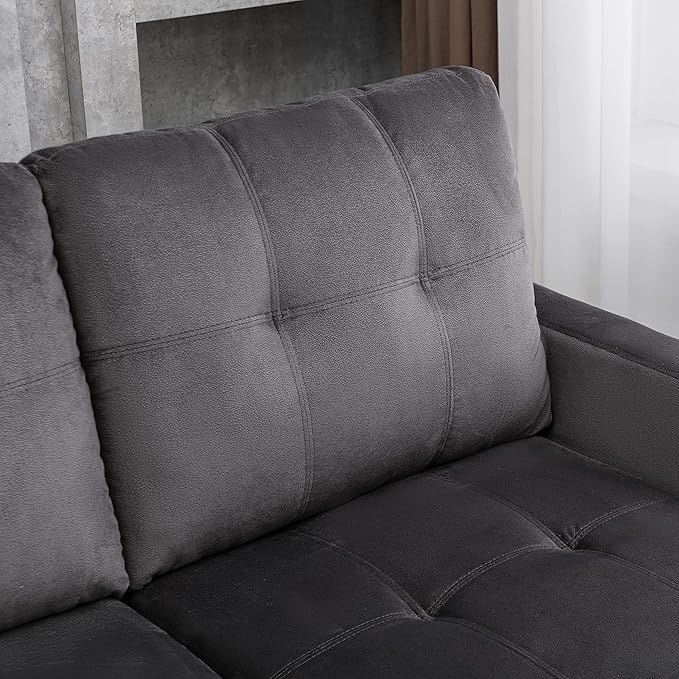 HABITRIO Sectional Sofa with Pull-Out Sleeper Bed, 76.8" Velvet Upholstered 2-Seat Solid Wood Frame Couch & Reversible Storage Chaise Lounge, Modern L-Shaped Corner Sofa for Living Room, Office