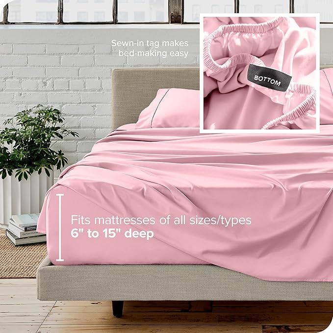 Bare Home Full XL Sheet Set - 1800 Ultra-Soft Microfiber Full Extra Long Bed Sheets - Double Brushed - Deep Pockets - Easy Fit - 4 Piece Set - Bedding Sheets & Pillowcases (Full XL, Light Pink)