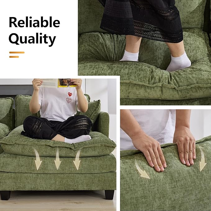 76'' Cloud Deep Seat Loveseat, Upholstered Chenille Modular 2-Seats Sectional Sofa Couch, Modern Comfy Settee Loveseat for Living Room Set, Small Apartment, Green