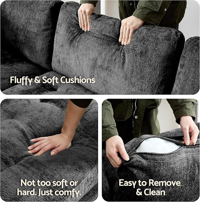 Luxe Oversized Modular Sectional Sofa，Modern Chenille Convertible Corner Couch，Comfy 5 Seater L-Shaped Sofas Sectional Cloud Couch for Living Room（Dark Grey，5-Seater）