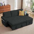 79" Sleeper Sofa Bed, Convertible Sofa Pull Out Couch with Storage | Reversible Chaise | L Shaped | Layered Storage | 3-Seater Comfy Sectional Couch Pullout Bed for Living Room, Black