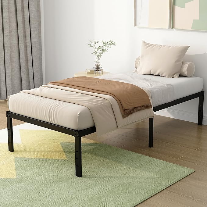 DiaOutro 18 Inch Narrow Twin Bed Frames Heavy Duty No Box Spring Needed Metal Platform with Maximum Storage, Easy Assembly, Noise Free, Black
