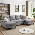 111" Sectional Couch for Living Room, Modern Polyester Fibre U Shaped Sofa Couches with Double Chaise, Upholstered 4 Seater Sofa for Living Room, Apartment, Office, Light Grey