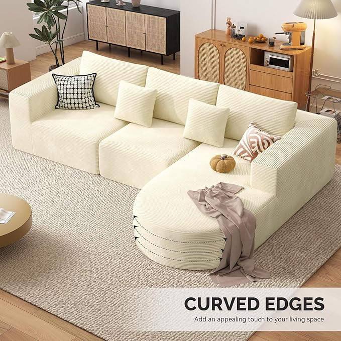 Boneless Couches for Living Room,Cloud Sectional Couch with L-Shape Chaise,Modern Modular Sofa with Deep Seat Upholstered Comfy Couches for Bedroom,No Assembly Required,1PCS