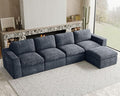 Boneless Sectional Cloud Couch with Deep Seat Plush Corduroy Modular Sectional Sofa Convertible L Shaped Couches for Living Room. Grey Sofa.