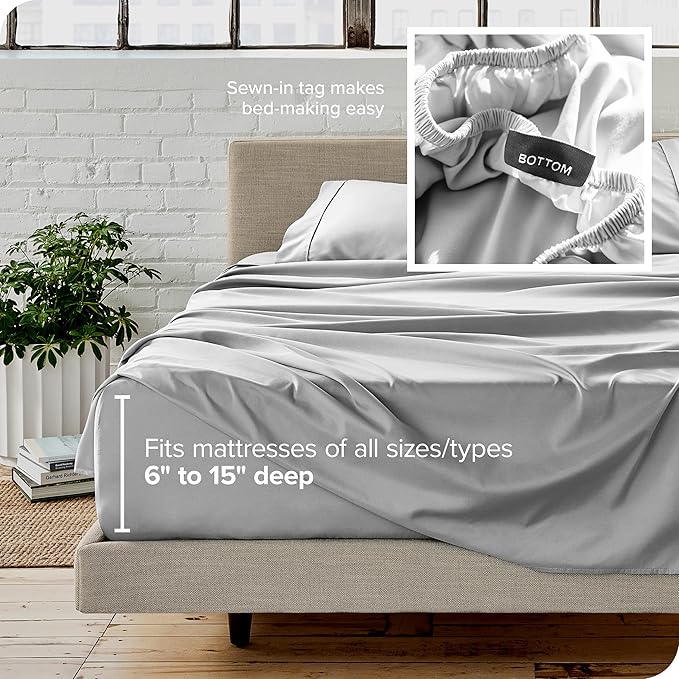 Bare Home Short Queen Sheet Set - 1800 Ultra-Soft Microfiber Bed Sheets - Double Brushed - Deep Pockets - Easy Fit - 4 Piece Set - Bedding Sheets & Pillowcases (Short Queen, Cloud Grey)
