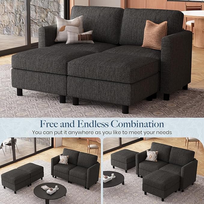 Belffin 58.3" Modular Sectional Sofa 4 Seats Sleeper Sofa Washable Sectional Couches for Living Room Comfy Couches with Storage Seat Couch Sofas with Chaise,Dark Grey