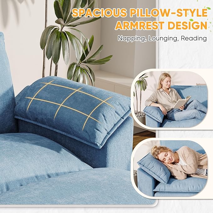 158.6'' Sectional Cloud Couch with 4 Seats & Wide Armrests, Oversized Linear Sofa with Double Layer Cushions, Comfy Chenille Couches for Living Room and Apartment (Dark Blue, Linear Sofa)
