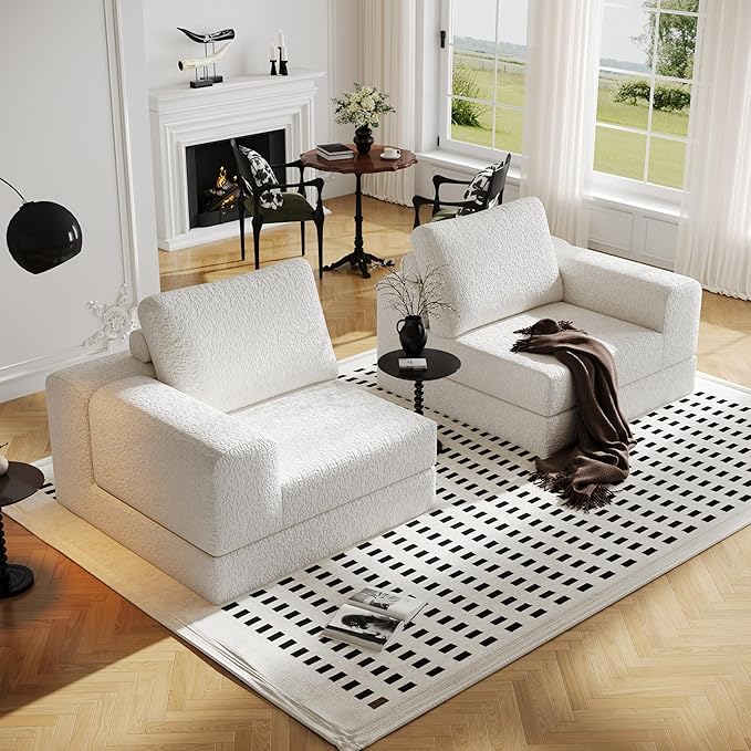 Cloud Modular Sectional Sofa, DIY Combination Modular Couch for Living Room, Unique Knitted Fabric Love Seat Couches with 2 Pillows, 2 Seater Comfy Sectional Couch with No Assembly (Beige)