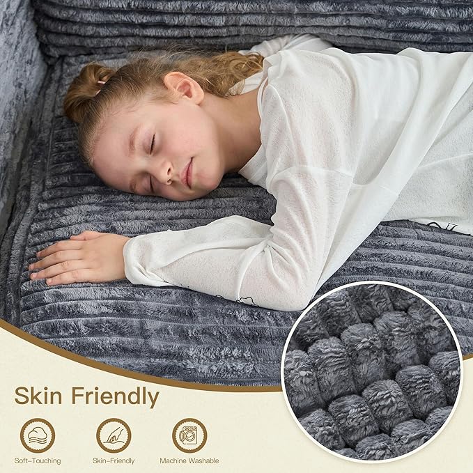 Boneless Sectional Cloud Couch with Deep Seat Plush Corduroy Modular Sectional Sofa Convertible L Shaped Couches for Living Room. Grey Sofa.
