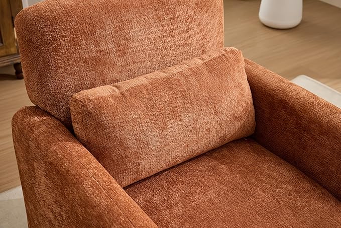 GDFStudio 30" Modern Accent Chair, Upgrade Leisure Boucle Upholstered Armchair with Straight Arms and Waist Pillow, Comfy Single Sofa Chair for Living Room Bedroom Office Apartment, Orange