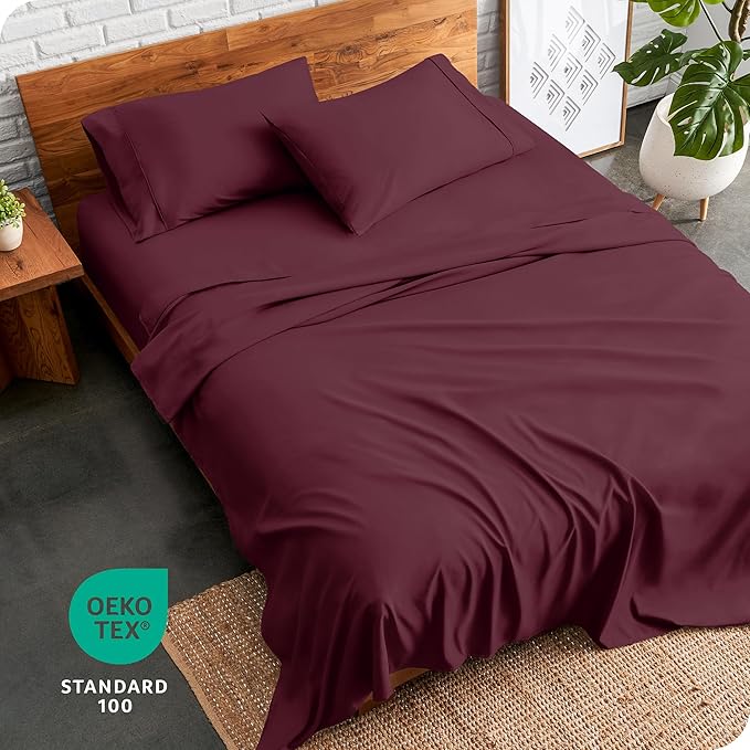 Bare Home Split Head Flex King Sheet Set - 1800 Ultra-Soft Microfiber Bed Sheets - Double Brushed - Deep Pockets - Easy Fit - 4 Piece Set - Bedding Sheets & Pillowcases (Burgundy)