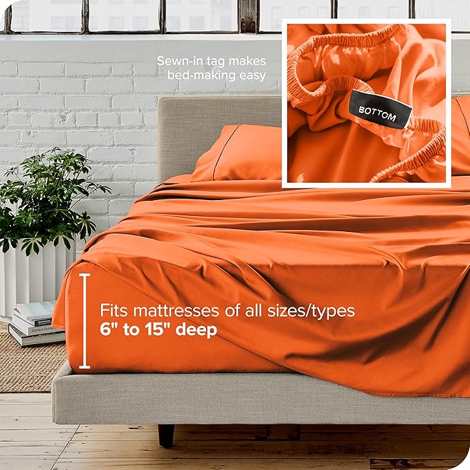 Bare Home Queen Sheet Set - 1800 Ultra-Soft Microfiber Queen Bed Sheets - Double Brushed - Deep Pockets - Easy Fit - 4 Piece Set - Bedding Sheets & Pillowcases (Queen, Orange)