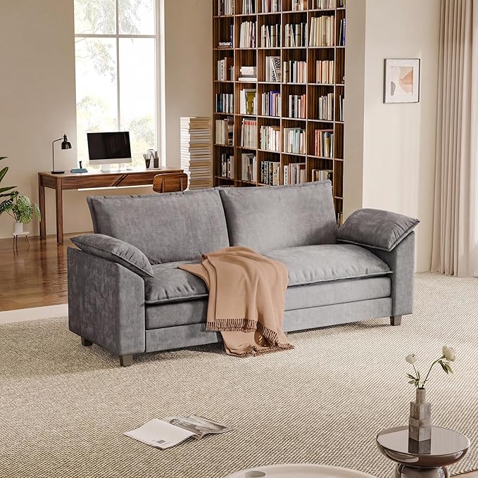 Loveseat 2 Seater Sofa with Double Layer Cushion, Cloud Couch with Deep Seat, Comfy Chenille Sofa Couches for Living Room & Apartment (Light Grey, Loveseat Sofa)