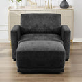 44.2" Chenille Oversized Chair with Movable Ottoman, Modular 1 Seat Couch with Thickened Cushions, Modern Single Sofa Chaise Lounge Reading Chair for Living Room, Small Apartment, Black