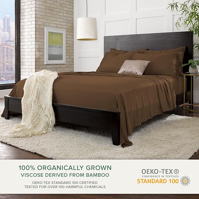 Pure Bamboo Full Sheets, Genuine 100% Organic Viscose Derived from Bamboo Bed Sheet Set, Luxuriously Soft & Cooling, Double Stitching, 2 Year Quality Promise (Full, Coconut Husk)