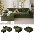 MAXYOYO 104" L Shaped Modular Sectional Sofa with Ottoman, Cloud Boneless Couch with Layered Cushion, Upholstered Sofa in a Box, Flexible Module Combination for Living Room, No Assembly, Dark Green