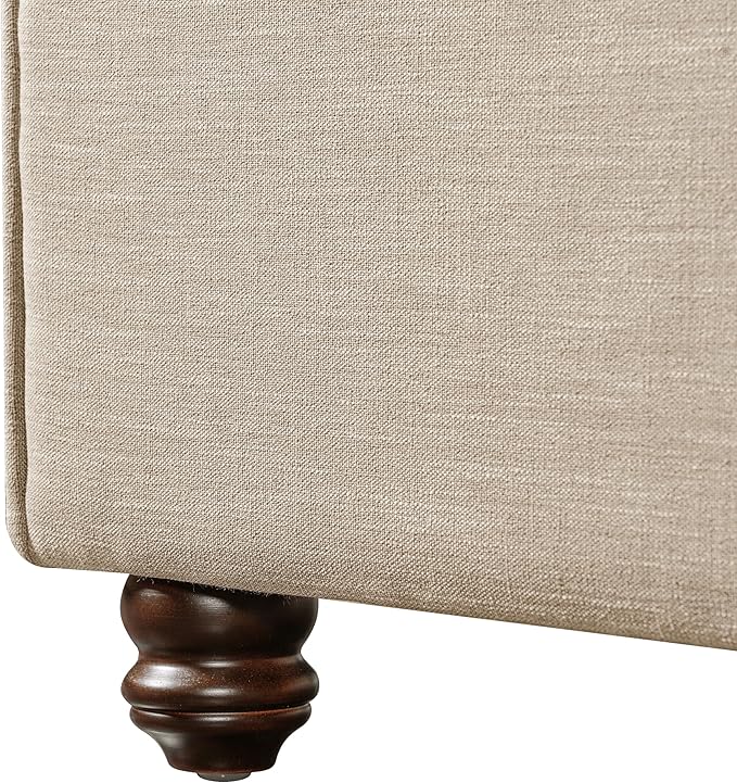 Christopher Knight Home Chenzi Linen Upholstered King Bed Frame and Headboard with Footboard, Wooden Platform King Size Bed Frame and Double-Layer Oval Legs, No Box Spring Needed, Sand Brown