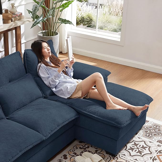 110" Sectional Couches for Living Room, 4 Seat U Shaped Couch with Double Chaise, Modular Cloud Sofa, Removable Cover, Modern Comfy Sofa for Home Furniture, Office and Basement