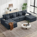 144" U Shaped Cloud Boneless Couch,Modern Modular Sectional Sofa with Layered Cushion,No Assembly Convertible Corduroy Couches for Living Room,Grey 1 PCS