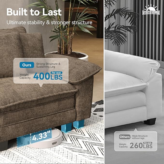 Sofa and Loveseat Set, Oversized Chenille Modular Love seat and 3-Seat Couch with Pillows, 2 Piece Modern Cloud Sectional Deep Seat Sofa Furniture Set for Living Room, Taupe