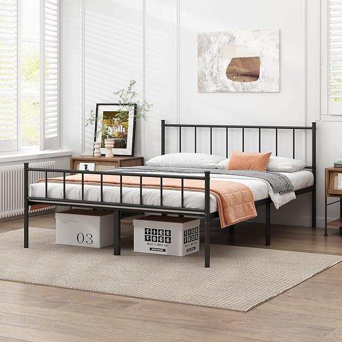 DIIYIV California King Bed Frame-Classic Metal Platform Bed Frame,Mattress Foundation with Steel Slat Support,Under Foundation Storage,No Box Spring Needed, Easy Assembly,California King Size