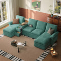 LINSY HOME Modular Sectional Couches, 115" U Shaped Cloud Sofa with Versatile Console, Chenille 4-Seat Sofa Set for Living Room, Apartment, Office, Green