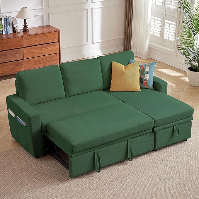 79" Sleeper Sofa Bed, 3-in-1 Convertible Sofa Pull Out Couch with Storage | Reversible Chaise | L Shaped | Layered Storage | 3-Seater Comfy Sectional Couch Pullout Bed for Living Room