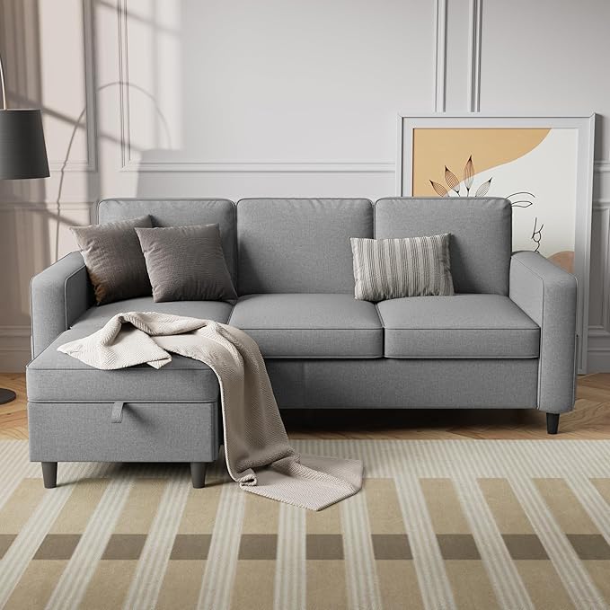 78" Sectional Sofa Couches for Living Room, Convertible L Shaped Couch with Storage Ottoman, Deep Seat Pet-Friendly Linen Fabric Sofa Set for Small Space, Apartment, Dorm