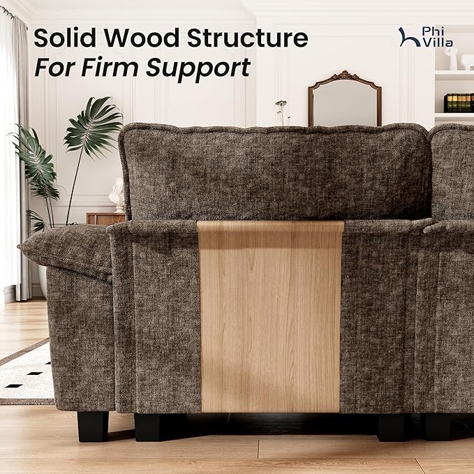 PHI VILLA Cloud Modular Couches Sets, 87.5" Sectional Loveseat Sofa with 1 Movable Ottoman, 3-Seater Comfy Couches for Living Room Apartment, Chenille Fabric, Taupe