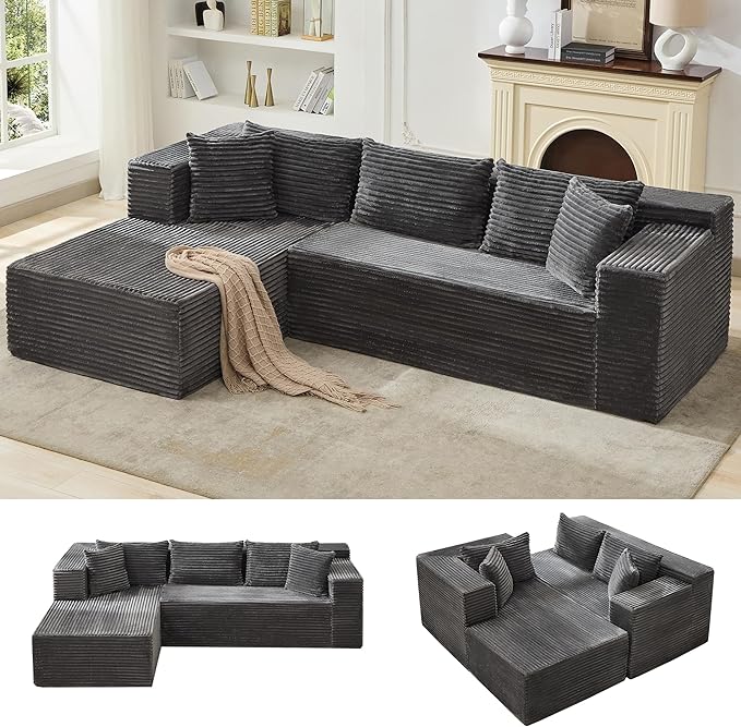 Garvee Modular Sectional Sofa Cloud Sectional Couch, 106" Comfy L Shaped Couches for Living Room,Oversized Sofa Sleeper with Deep Seat, No Assembly Required