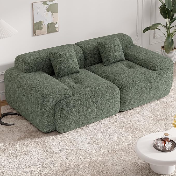 85" Cloud Loveseat Sofa in a Box, Modern Small Couch No Assembly Required, Comfy Deep Seat Boneless Couches for Living Room, Bedroom, Apartment, Green 1 PCS