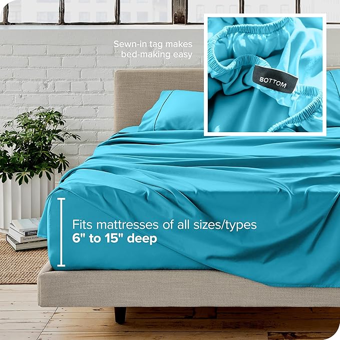 Bare Home Twin XL Sheet Set - 1800 Ultra-Soft Microfiber Twin Extra Long Bed Sheets - Double Brushed - Deep Pockets - Easy Fit - 3 Piece Set - Bedding Sheets & Pillowcases (Twin XL, Aqua)