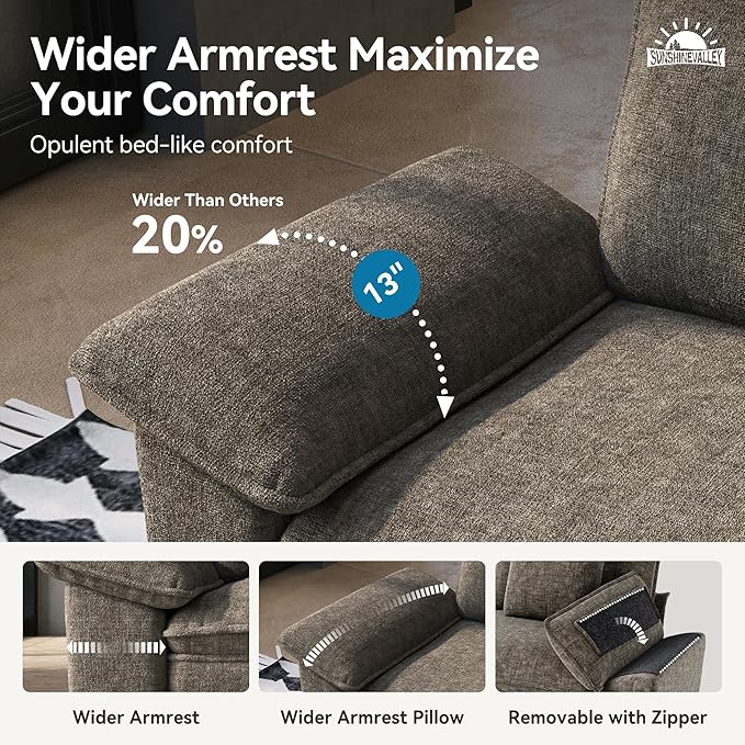 4 Seat Modular Sofa, 157.5'' Oversized Modern Chenille Sectional Couch with Wider Armrest and Pillow, Upholstered Cloud Deep Seat Sofa for Living Room, Smoky Grey
