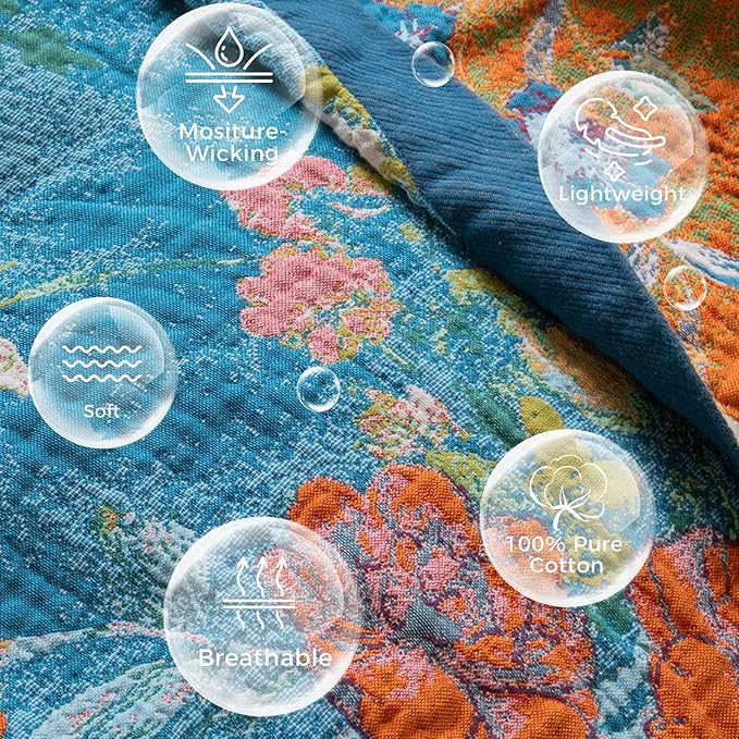 LUTBM Boho Throw Blanket for Bed Cotton Spring Blankets for Bedroom Living Room Twin All Season Lightweight Floral Birds Embroidery Quilt for Couch Sofa Chair 60"x80"