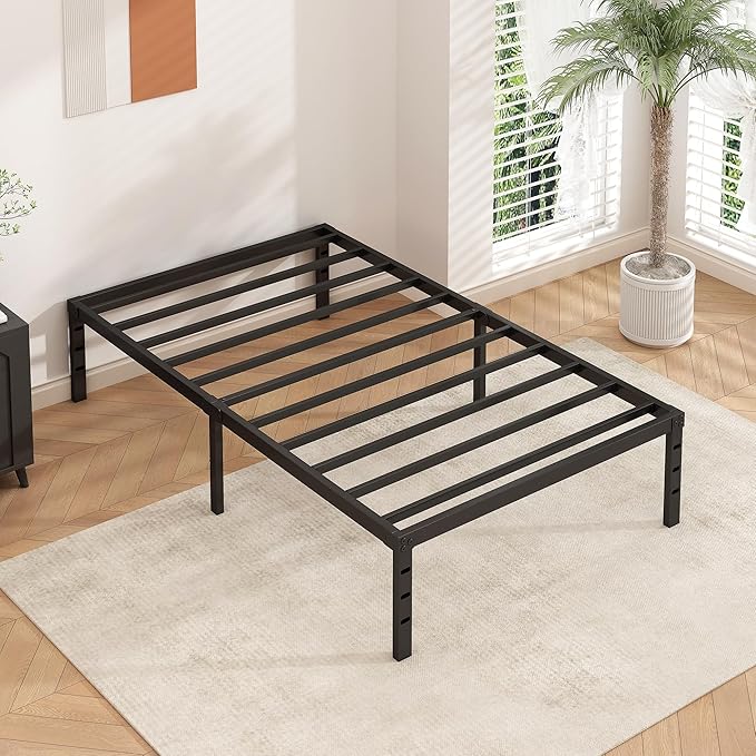 Metal Platform Bed Frame 14 Inch Tall,No Box Spring Needed,Twin Size Bed with Heavy Duty Strong Support Slats,Easy to Assemble,Black