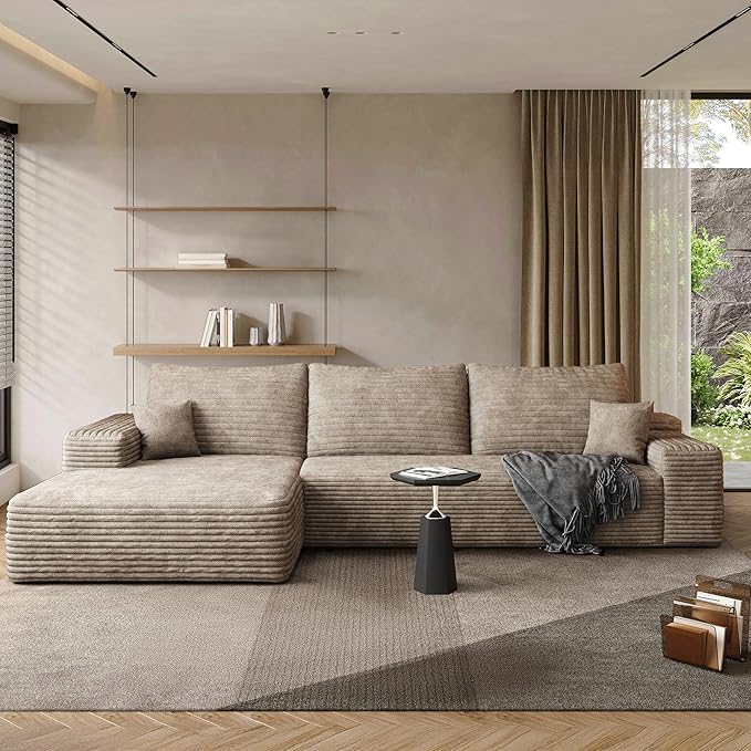 108" Sectional Couches for Living Room Cloud Couch Sofa with L-Shape Upholstered Boneless Couchs Modern Modular Sectional Couch with Chaise (Camel, 108" Left Facing Chaise+2Seaters)