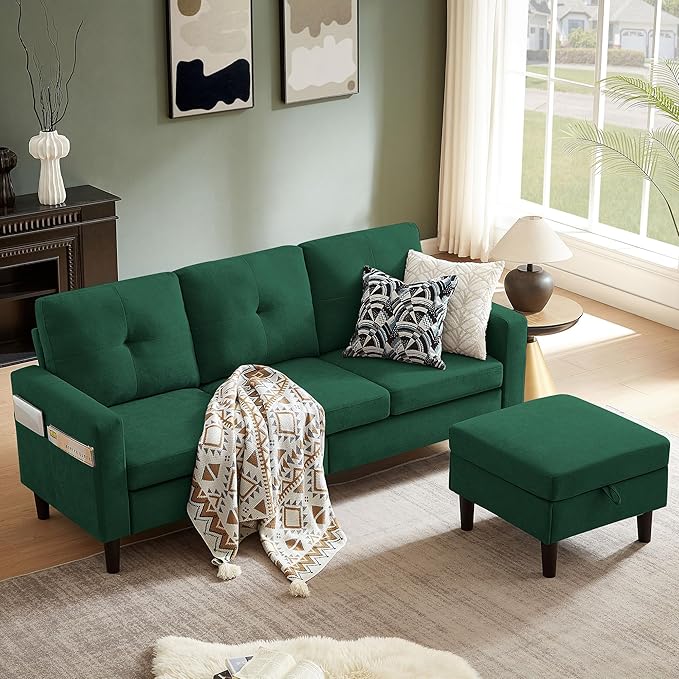 79" Convertible Sectional Sofa, Small L Shaped 3 Seat Couch with Storage Chaise and Side Pocket, Modern Linen Fabric Reversible Sofa Couches for Living Room, Apartment and Small Space