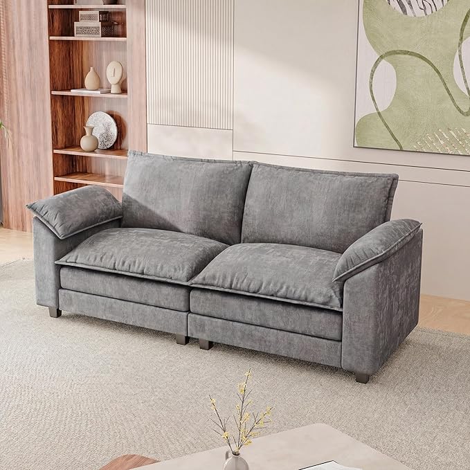 Loveseat 2 Seater Sofa with Double Layer Cushion, Cloud Couch with Deep Seat, Comfy Chenille Sofa Couches for Living Room & Apartment (Light Grey, Loveseat Sofa)