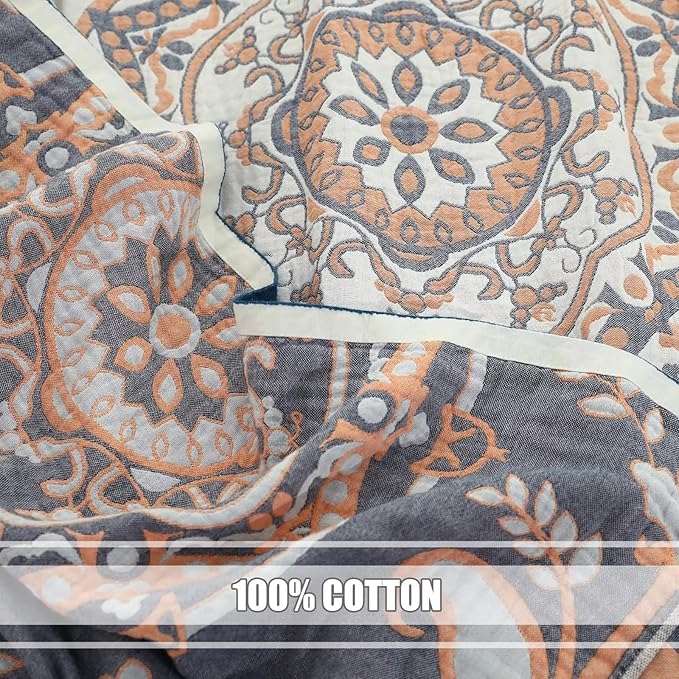 Boho Throw Blanket for Bed 100% Cotton Ultra Soft Rustic Quilt Floral Farmhouse Decor Bed Spring Blanket,80"x90" All Season Rustic Throw for Sofa Couch Chair