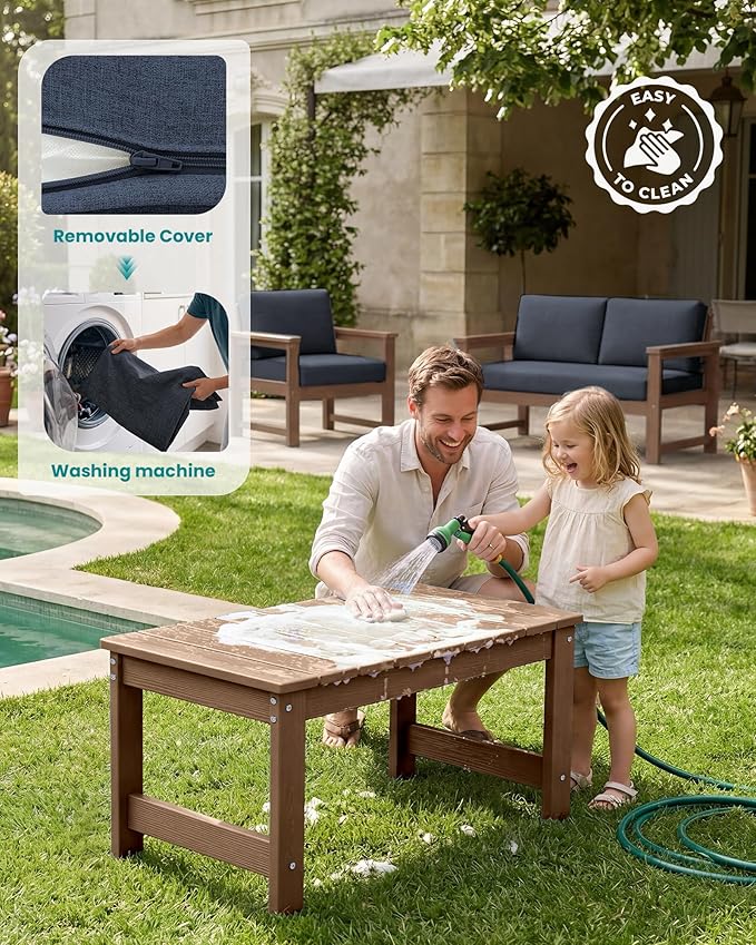SERWALL HDPE Outdoor Loveseat with Cushions, All Weather Use Outdoor Loveseat Sofa, Brown Frame/Grey Cushion