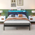 BOFENG Queen Bed Frame with Storage Headboard/LED Lights,Metal Platform Bed Frame with Charging Station,Bed Frame Queen Size with Storage,No Box Spring Needed,Noise Free,Black