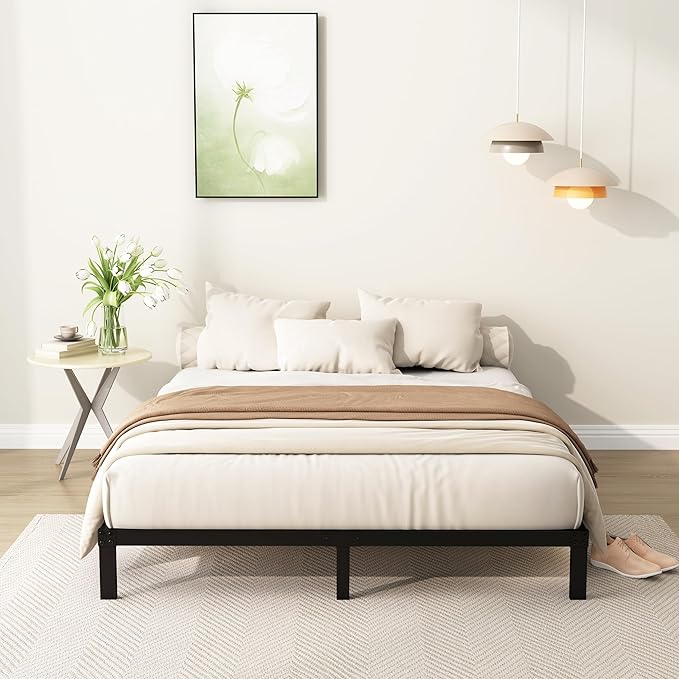 DiaOutro 7 Inch Full Size Bed Frame Heavy Duty Low Profile Metal Platform No Box Spring Needed Mattress Foundation, Easy to Assembly, Noise Free, Black