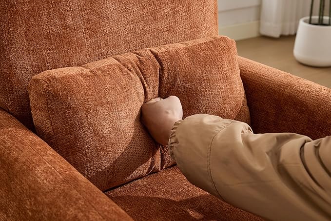 GDFStudio 30" Modern Accent Chair, Upgrade Leisure Boucle Upholstered Armchair with Straight Arms and Waist Pillow, Comfy Single Sofa Chair for Living Room Bedroom Office Apartment, Orange