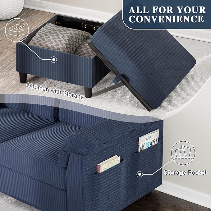 Meilocar Sectional Sofa Couch for Living Room, 79" Sectional Couches with Ottoman, L Shaped Couch with Armrests Side Storage Pockage, Small Sofa Couches for Apartment, Blue